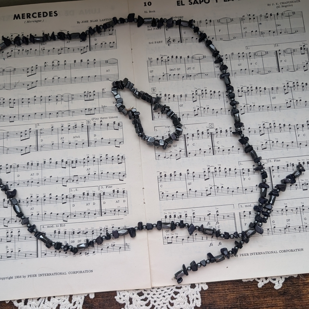 Black Beaded Necklace and Bracelet Set